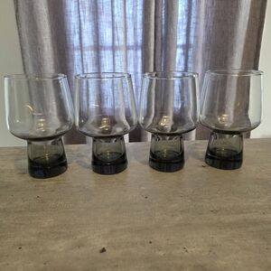Vintage Libbey "Tawny Accent" or "Smoky Grey" pedestal glasses from the 1970s. 